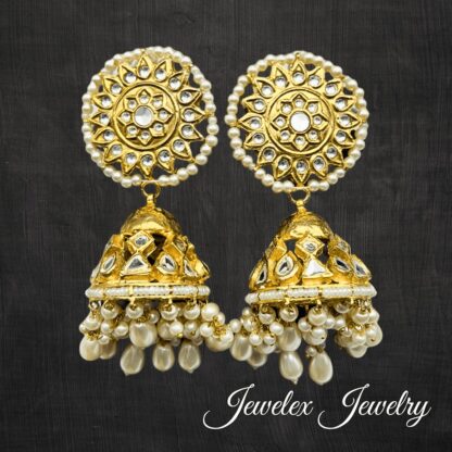 Aleena kundan and pearls jhumka earrings