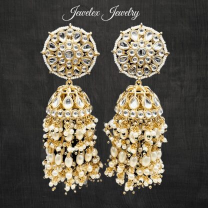 Aminah kundan and pearls jhumka earrings