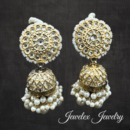 Ariba kundan and pearls jhumka earrings