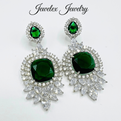 Emerald zircon dazzling silver earrings