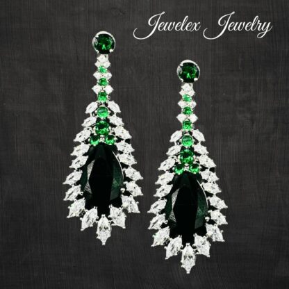 Emerald zircon long silver earrings