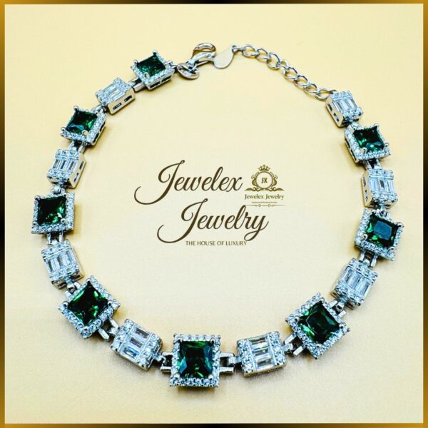 jade diamond style 925 silver bracelet