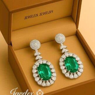 (green 5) everyday elegance earrings in silver rhodium plated diamond simulants