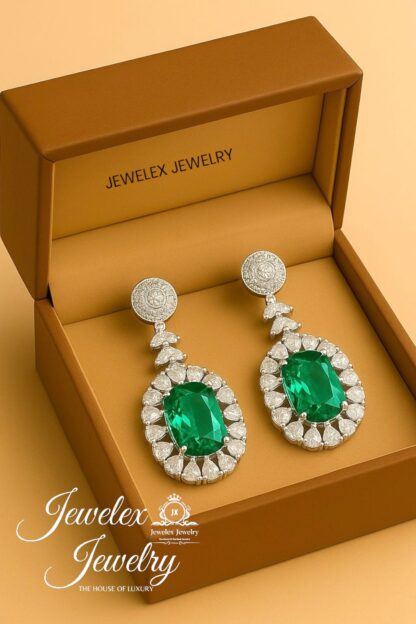 (green 5) everyday elegance earrings in silver rhodium plated diamond simulants
