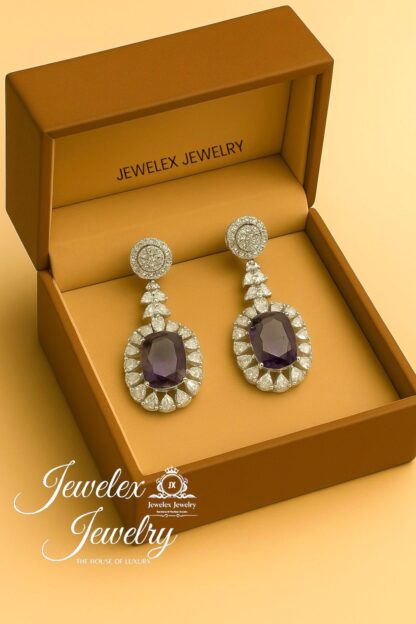 (purple) everyday elegance earrings in silver rhodium plated diamond simulants