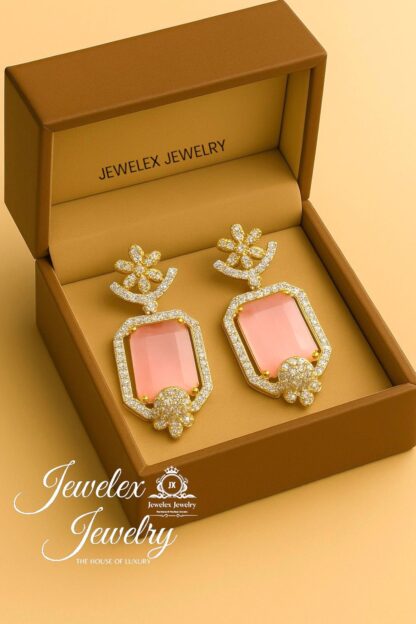 (pink 3) everyday elegance earrings in silver rhodium plated diamond simulants