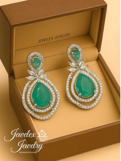 (aqua 3) everyday elegance earrings in silver rhodium plated diamond simulants