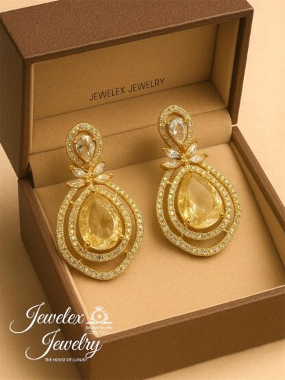 (amber 2) everyday elegance earrings in silver rhodium plated diamond simulants