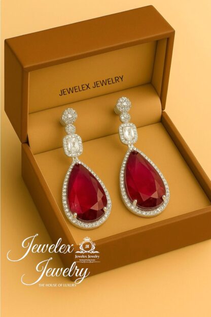 (crimson 1) everyday elegance earrings in silver rhodium plated diamond simulants