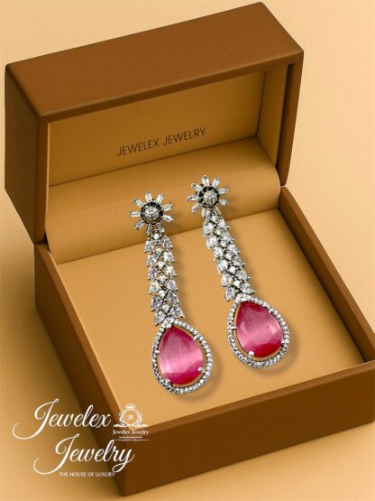 (pink 1) everyday elegance earrings in silver rhodium plated diamond simulants