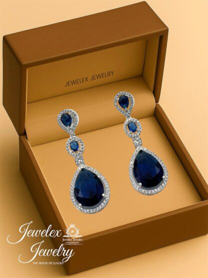 (blue 1) everyday elegance earrings in silver rhodium plated diamond simulants