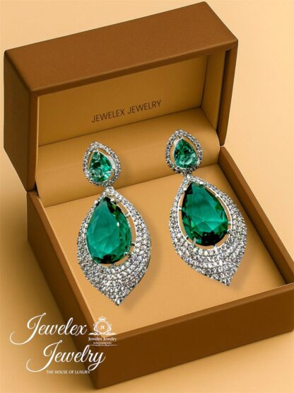 (green 3) everyday elegance earrings in silver rhodium plated diamond simulants