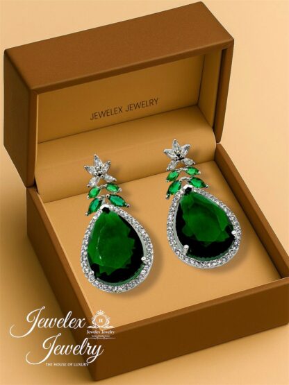 (green 1) everyday elegance earrings in 925 silver diamond simulants