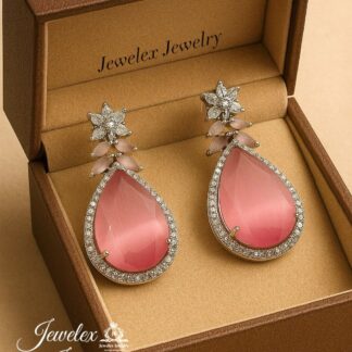 (pink 2) everyday elegance earrings in silver rhodium plated diamond simulants