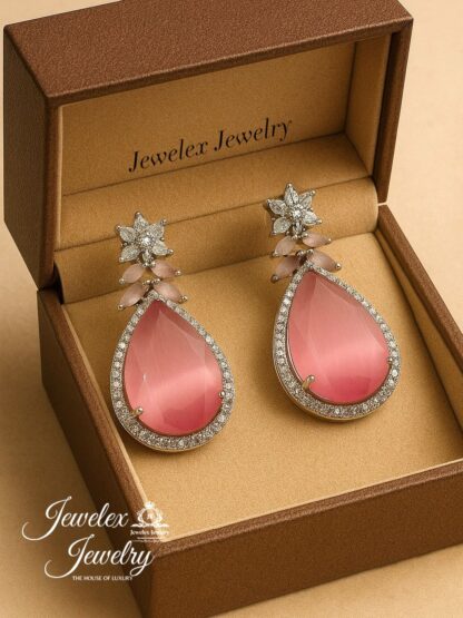 (pink 2) everyday elegance earrings in silver rhodium plated diamond simulants