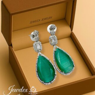 (green 4) everyday elegance earrings in silver rhodium plated diamond simulants