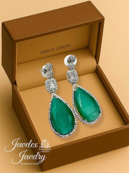 (green 4) everyday elegance earrings in silver rhodium plated diamond simulants