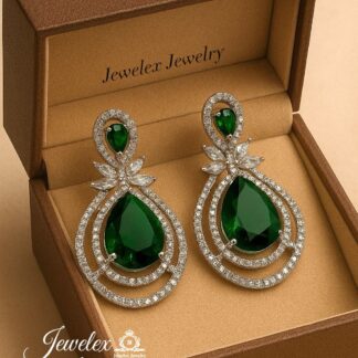 (green 2) everyday elegance earrings in 925 silver diamond simulants