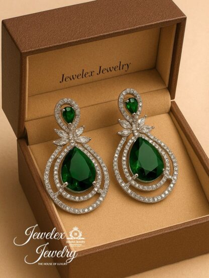 (green 2) everyday elegance earrings in 925 silver diamond simulants