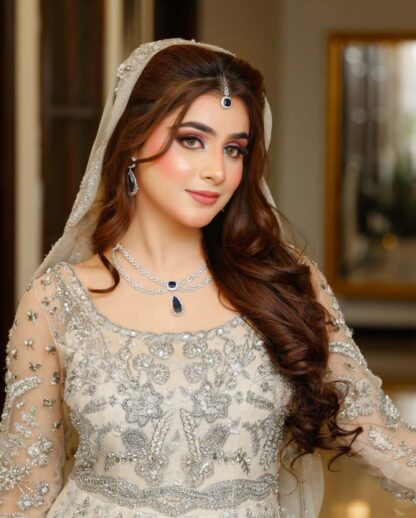 statement diamond look sapphire silver necklace set - Image 2