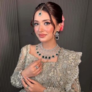 silver sparkle and emerald brilliance diamond style pure silver jewelry set