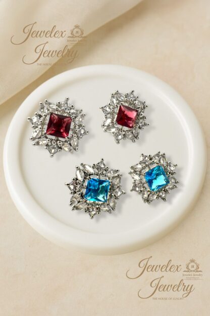 crystal stud earrings in silver rhodium plated diamond simulants - Image 4