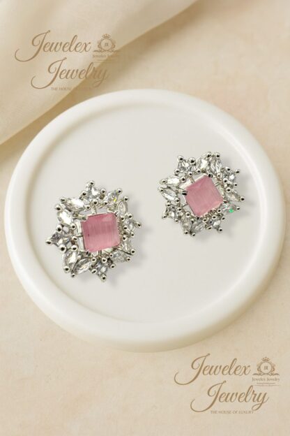 crystal stud earrings in silver rhodium plated diamond simulants - Image 5