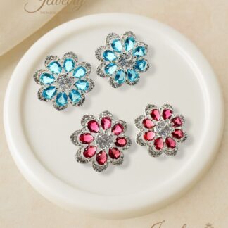 floral stud earrings in silver rhodium plated diamond simulants