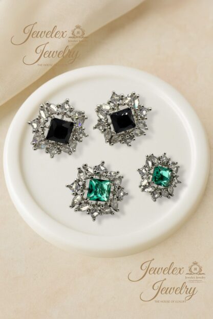 crystal stud earrings in silver rhodium plated diamond simulants - Image 3