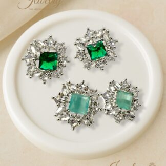 crystal stud earrings in silver rhodium plated diamond simulants