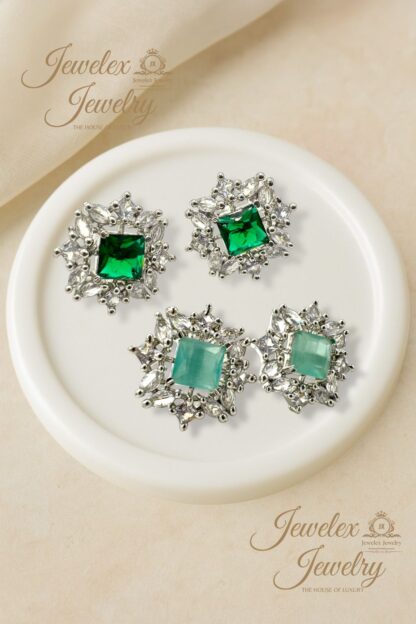 crystal stud earrings in silver rhodium plated diamond simulants