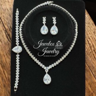 midnight elegance tear-drop jewelry set in white