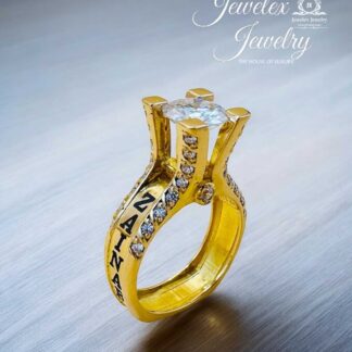 21k gold and 2ct diamond ring customized with couple name engraving