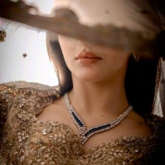 silver sapphire arab style necklace set