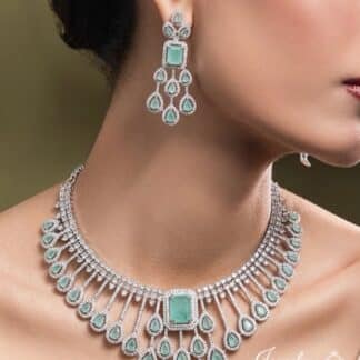 mint aqua green diamond-look necklace set