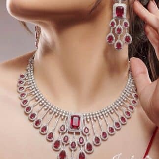 royal ruby diamond-look necklace set