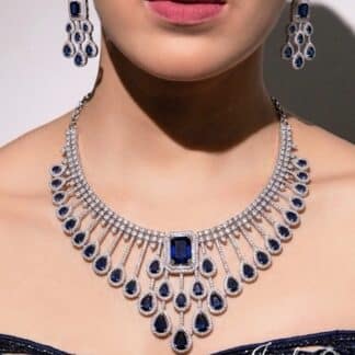 royal blue elegance diamond-look necklace set