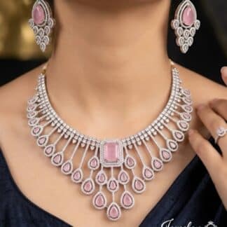 radiant in pink diamond-look necklace set