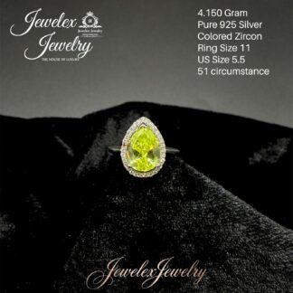 A vivid, pear-cut (teardrop) lime green zircon 925 silver ring wgt4.150