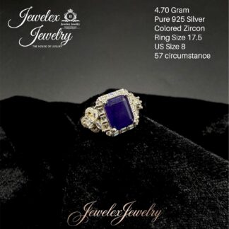 emerald-cut purple statement zircon 925 silver ring wgt4.70