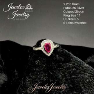 vivid pear-cut red halo zircon 925 silver ring wgt2.260