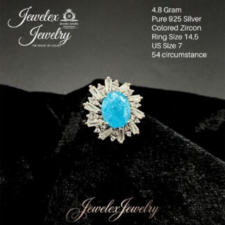 oval-cut turquoise-blue zircon 925 silver ring wgt4.8