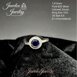 a vivid, round-cut deep blue zircon 925 silver ring wgt1.9