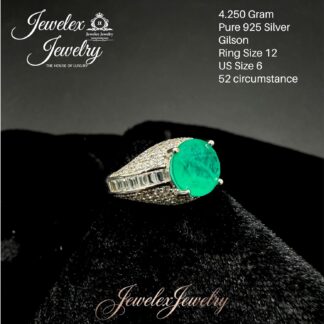 round-cut green Gilson zircon 925 silver ring wgt4.250