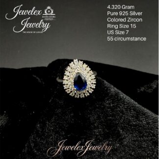 vivid, pear-cut (teardrop) blue zircon 925 silver ring wgt4.320