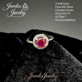 round-cut red with halo of white zircons 925 silver ring wgt2.440