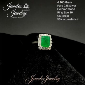 rectangular emerald-cut green zircon 925 silver ring wgt4.160