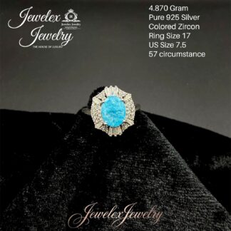 azure blue zircon sunburst ballerina ring in 925 silver wgt4.870