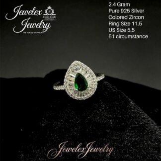 emerald green pear zircon ballerina ring in 925 silver wgt2.4