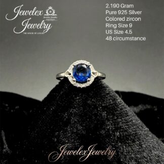 sapphire-blue zircon oval halo ring in 925 silver wgt2.190